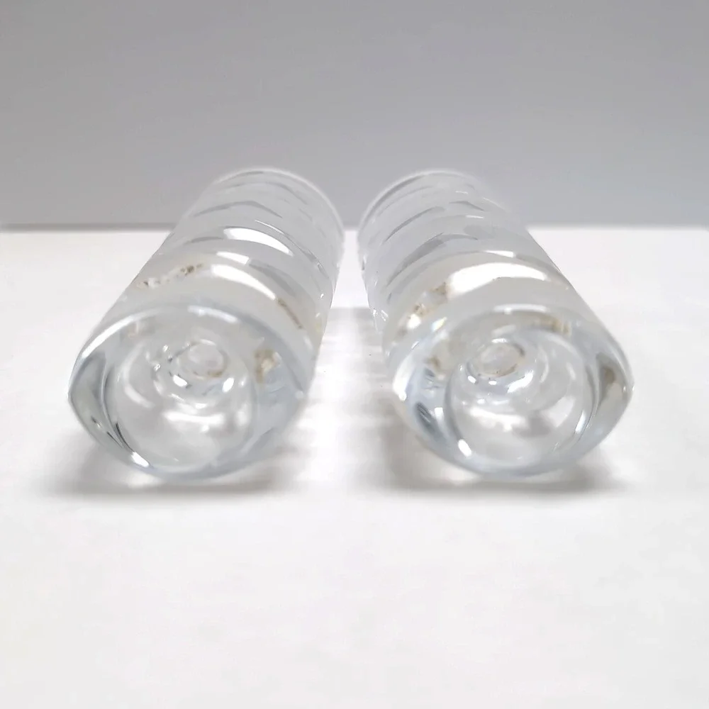 Pair JG Durand Art Deco Clear/Satin Frosted Candlesticks‎ for Taper Candles